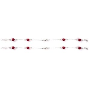 Red stone silver anklets