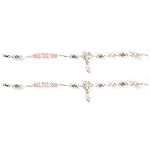 White and baby pink stone silver anklets
