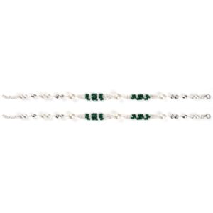 White and green stone silver anklets