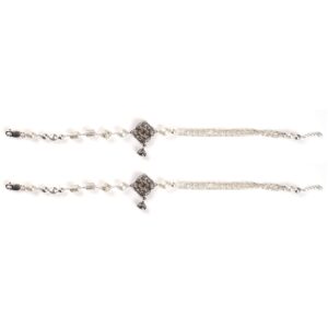 White floral design silver anklets