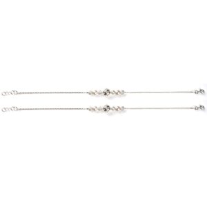White pearl silver anklets