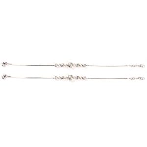 White pearl silver anklets