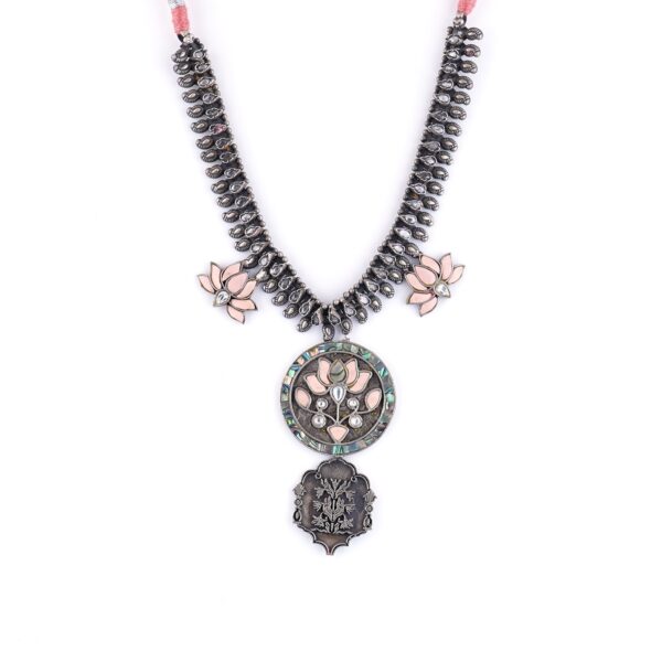varam_chains_072022_white_and_pink_stone_oxidised_silver_chain-1