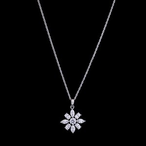 Floral design white stone silver chain