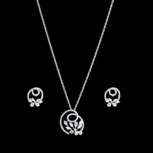 Leaf design white stone chain with earrings
