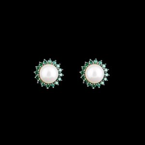White pearl green stone silver stud
