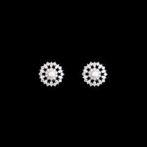 White stone Chakra design silver studs
