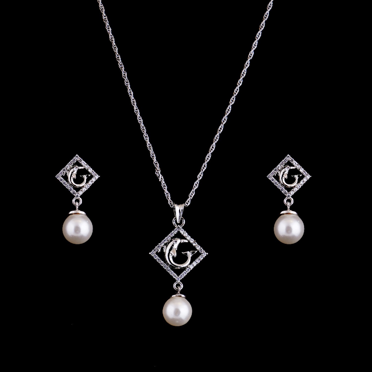 varam_swarovski_white_stone_dolphin_square_design_silver_chain_with_earrings_1-1