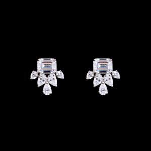 White stone floral design silver studs