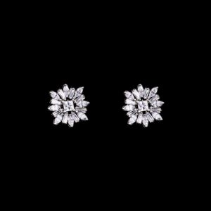 White stone floral design silver studs