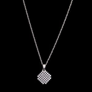 White stone grid design pendant silver chain