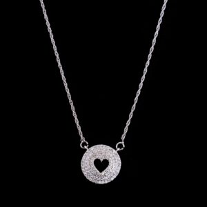 White stone heart design silver chain