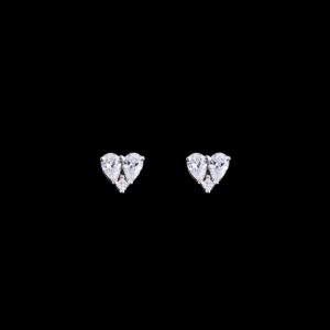 White stone heart design silver earrings