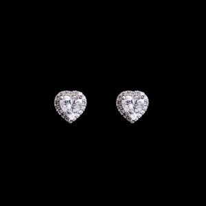 White stone heart design silver studs