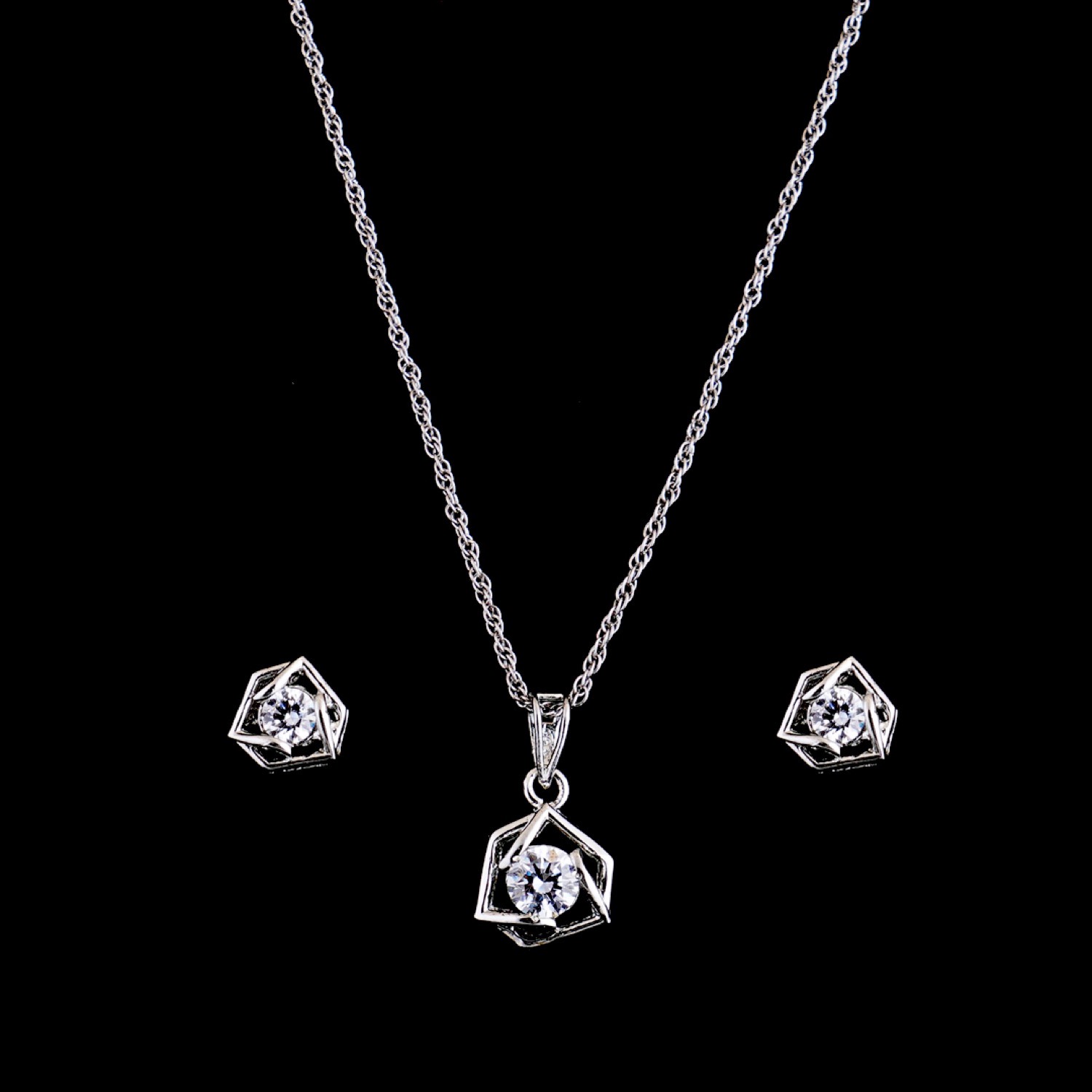 varam_swarovski_white_stone_hexagon_design_silver_chain_with_earrings_4-1