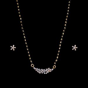 White stone mangalsutra design gold plated chain with earrings
