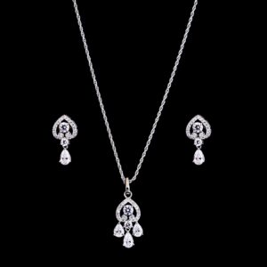 White stone silver chain with earrings