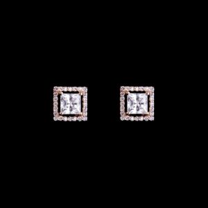 White stone square stone gold plated studs