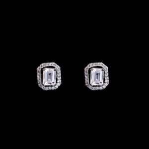 White stone square design silver studs