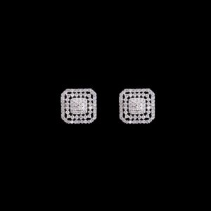 White stone square design silver studs