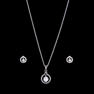 White stone star design silver chain with earrings