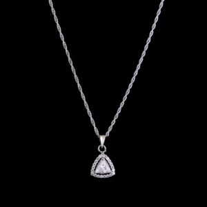 White stone triangle design pendant silver chain