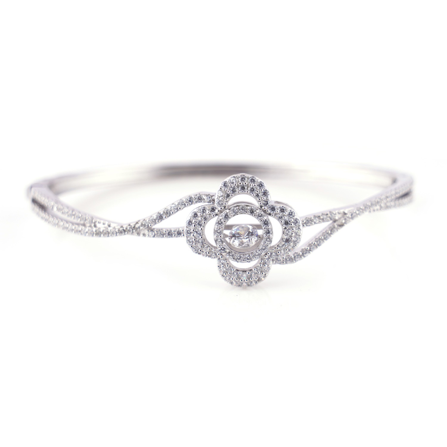 varam_bracelet_and_bangle_four_clover_shaped_white_stone_open_type_silver_bracelet-1