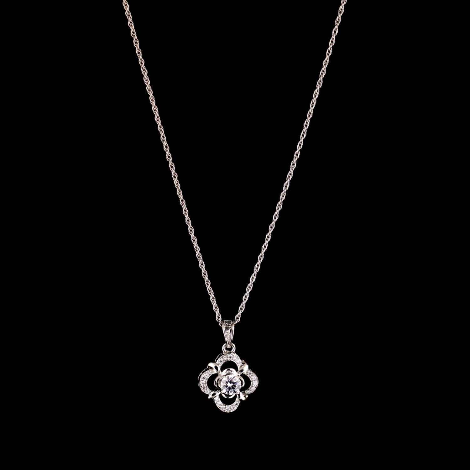 varam_chains_four_clover_shape_white_stone_pendant_with_silver_chain-1