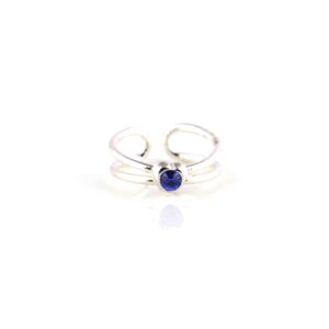 Blue stone heart design silver toe rings