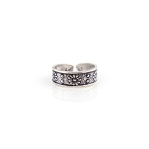 Daisy dot design band silver toe rings