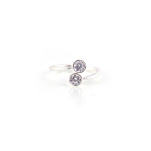 Dual white stone designer silver toe rings