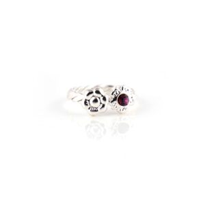 Floral pink stone designer silver toe rings