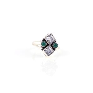 Green and white stone antique silver toe rings