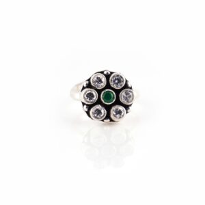 Green and white stone oxidised silver toe rings