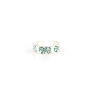 Green enameled band silver toe rings