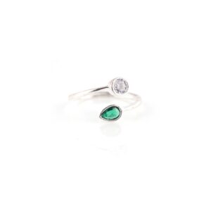 Green emerald and white stoned silver toe rings