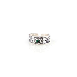 Green stone band silver toe rings