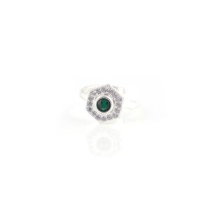 Green stone hexagonal design silver toe rings