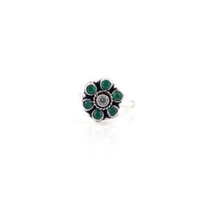 Green stone oxidised silver toe rings
