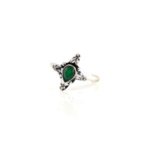 Green stone star design oxidised silver toe rings