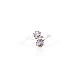Heart shaped two stone silver toe rings