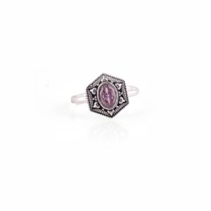 Hexagon shaped pink stone silver toe rings