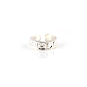 Motif pattern band silver toe rings