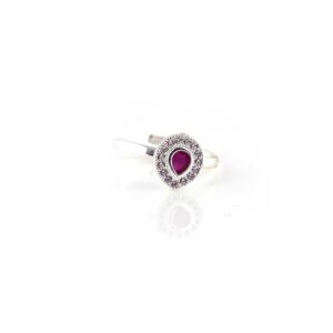 Pear shaped ruby and white stoned silver toerings