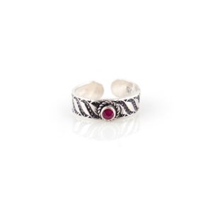 Pink stone band silver toe rings