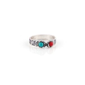 Red and blue stone silver toe rings