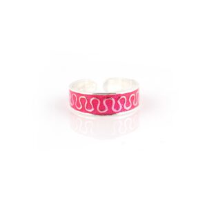 Red curl design silver toe rings