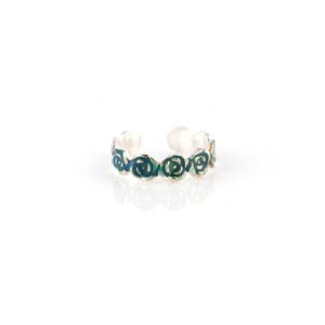 Rose shaped blue enameled silver toe rings