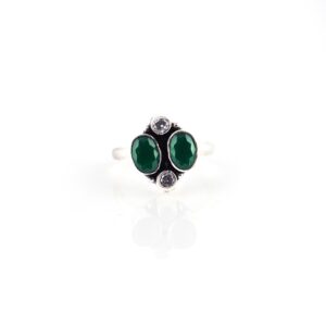 Tribal inspired green and white stone silver toe rings