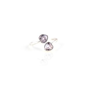 White stoned dual heart designer silver toe rings